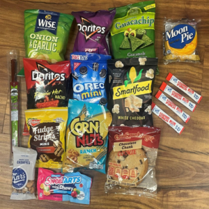 Assorted bags of snack items